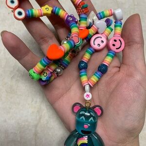 Colorful Beaded Necklace with Bear Pendant